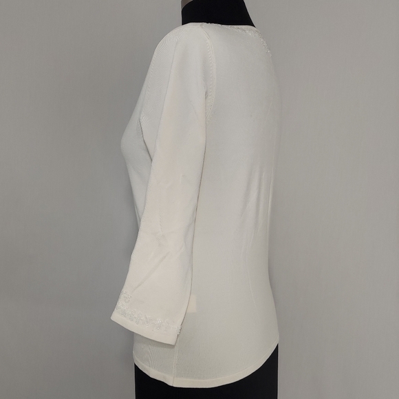 Il gilet Silk Knit Top Medium Beaded Scoop Neck Elbow Sleeve Stretch Swearwe - Picture 5 of 8